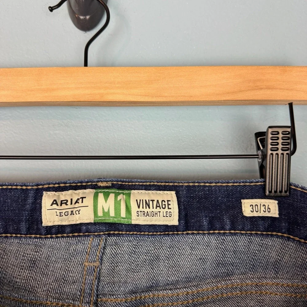 Ariat M1 Legacy Jeans Mens 30x36 Blue Dark Wash Vintage Straight Leg Western